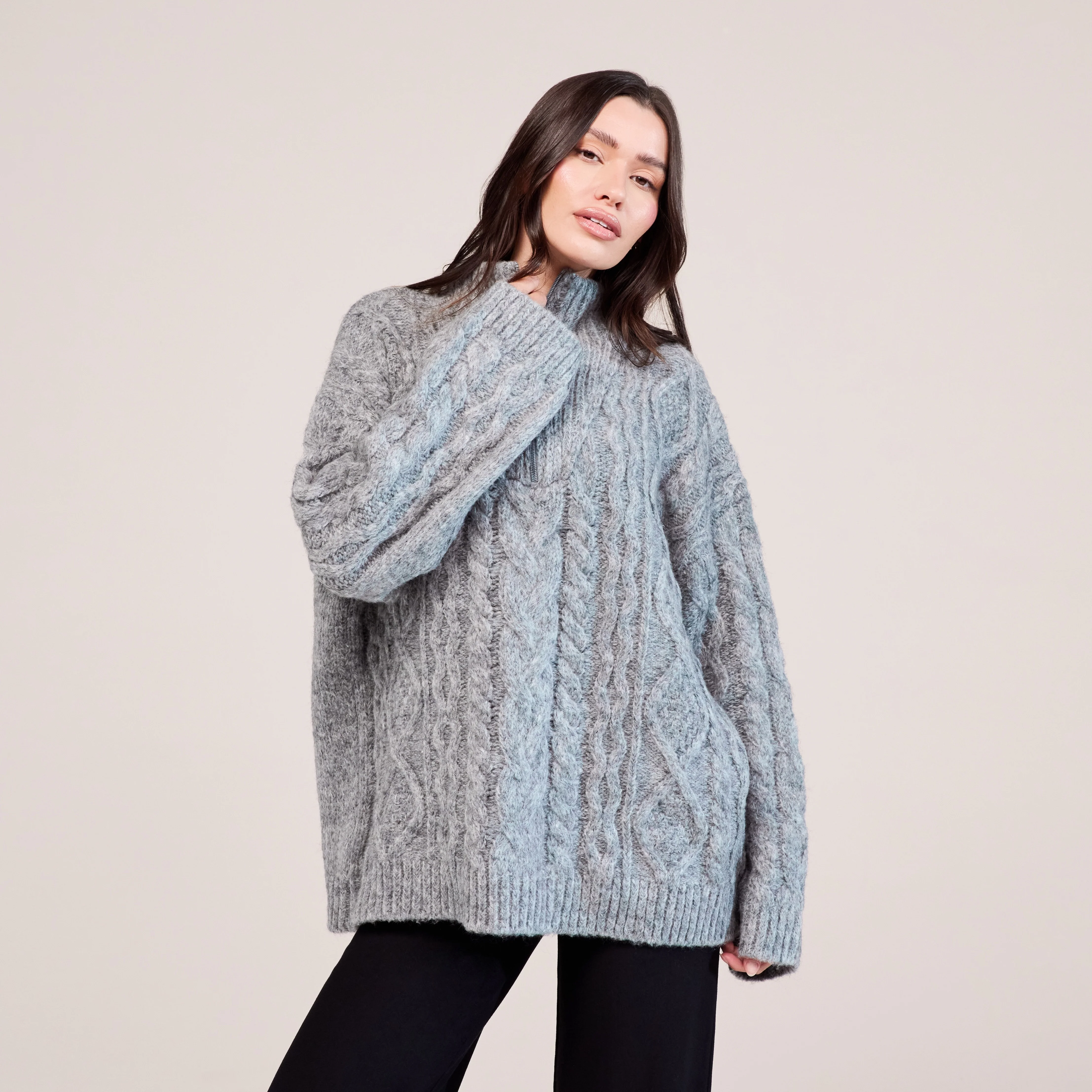 Cable Knit 1/4 Zip Jumper - Dark grey - Image 4