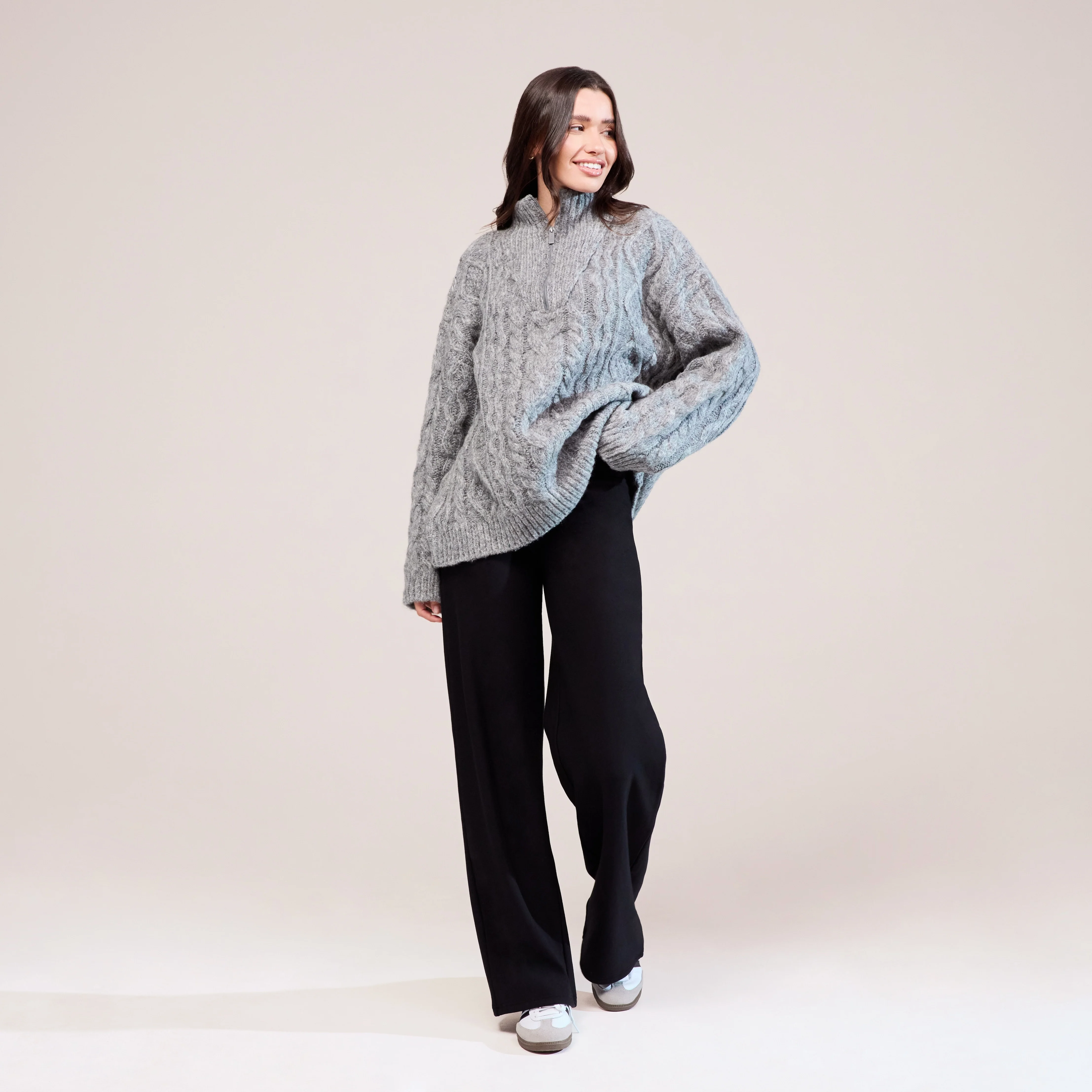 Cable Knit 1/4 Zip Jumper - Dark grey - Image 6