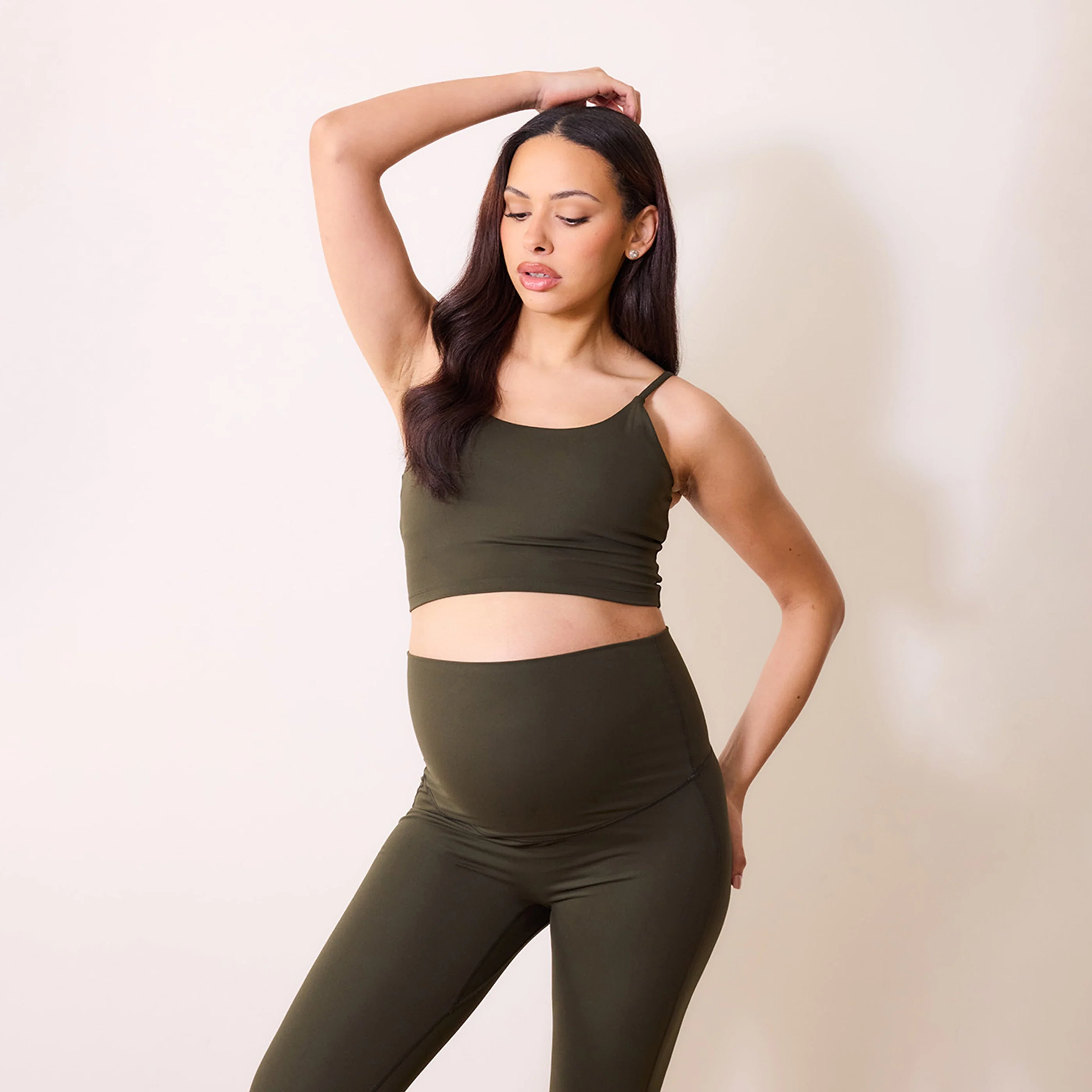 Maternity 24/7 Revitalise Flare Leggings - Deep Olive - Image 4