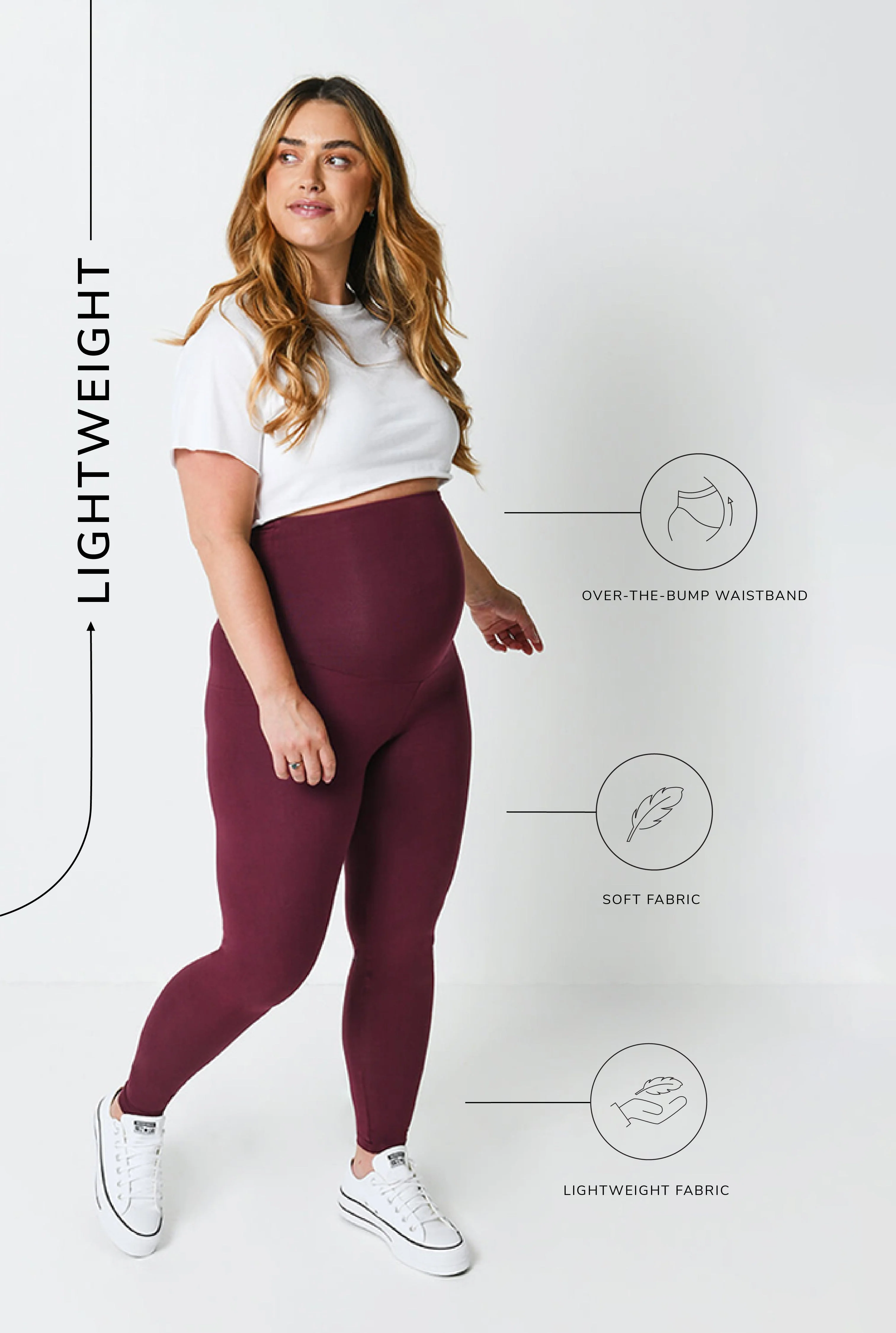 Maternity Lightweight Everyday Leggings - Burgundy - Image 6