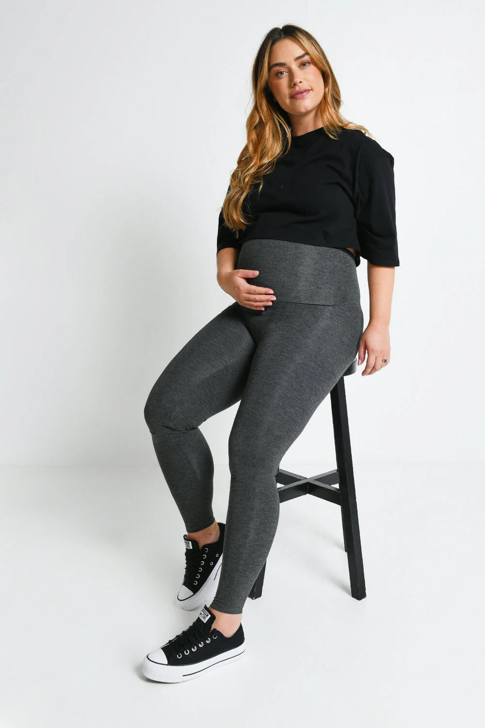 Maternity Lightweight Everyday Leggings - Dark Grey Marl - Image 5