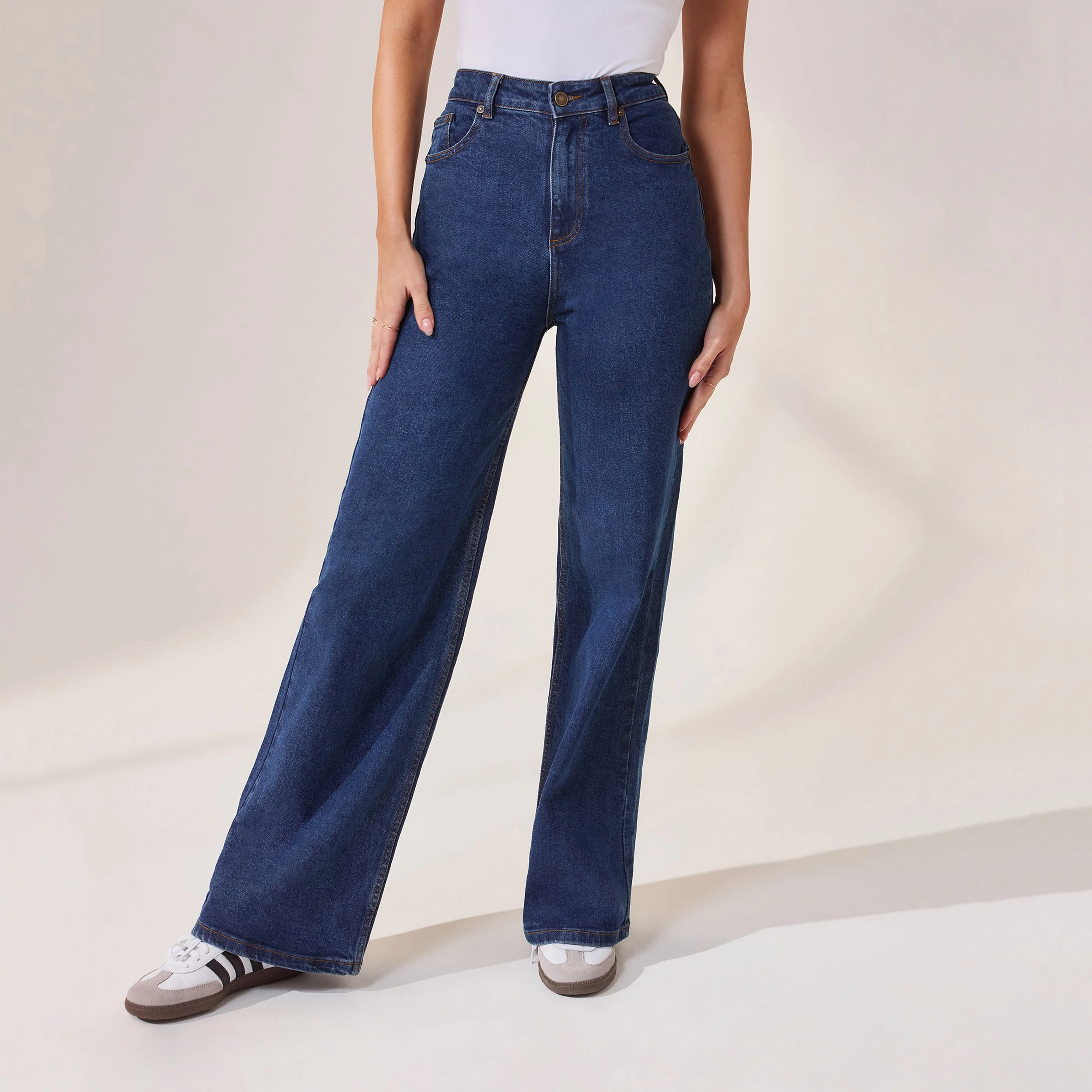 Wide Leg Jeans - Dark Blue - Image 4