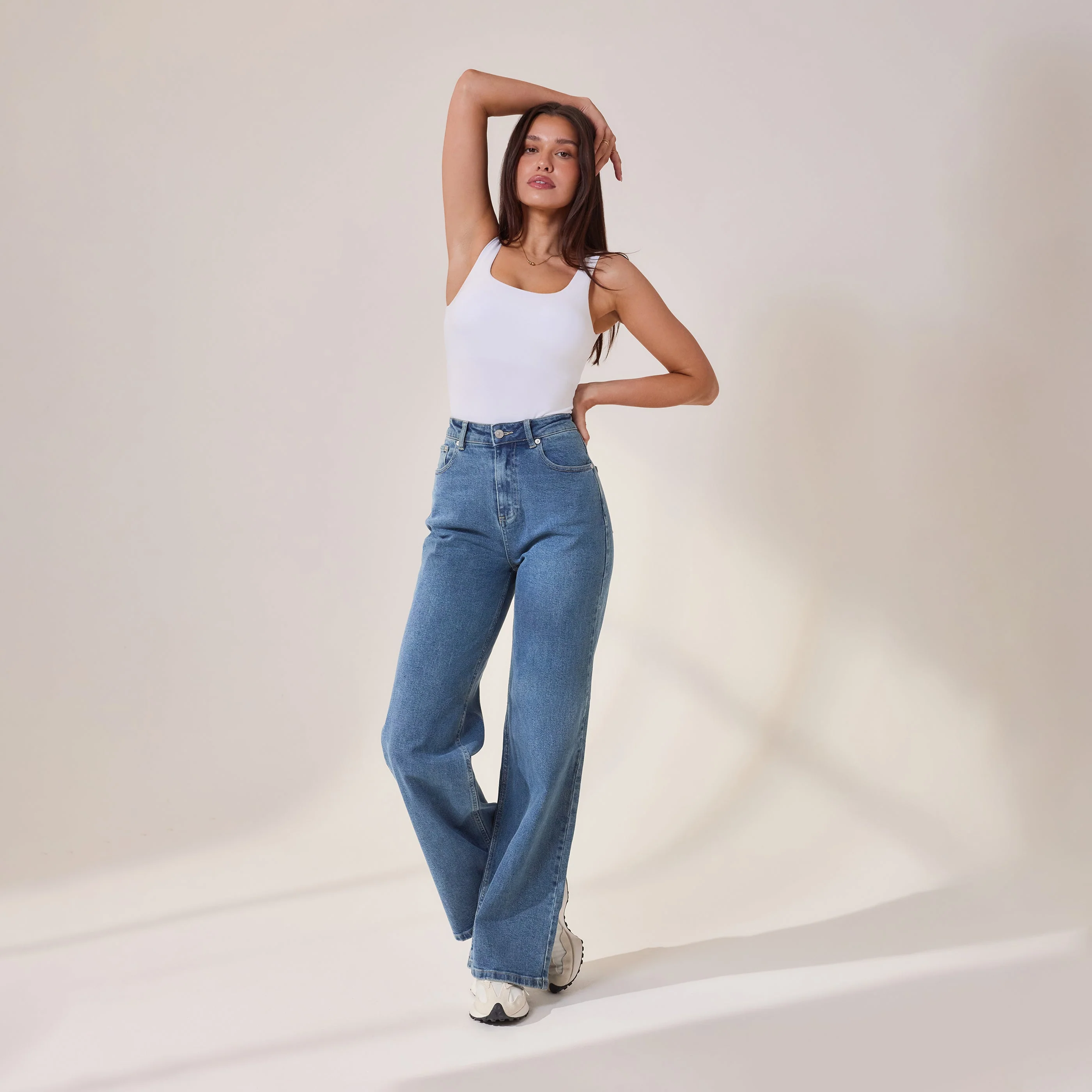 Wide Leg Jeans - Mid Blue - Image 6