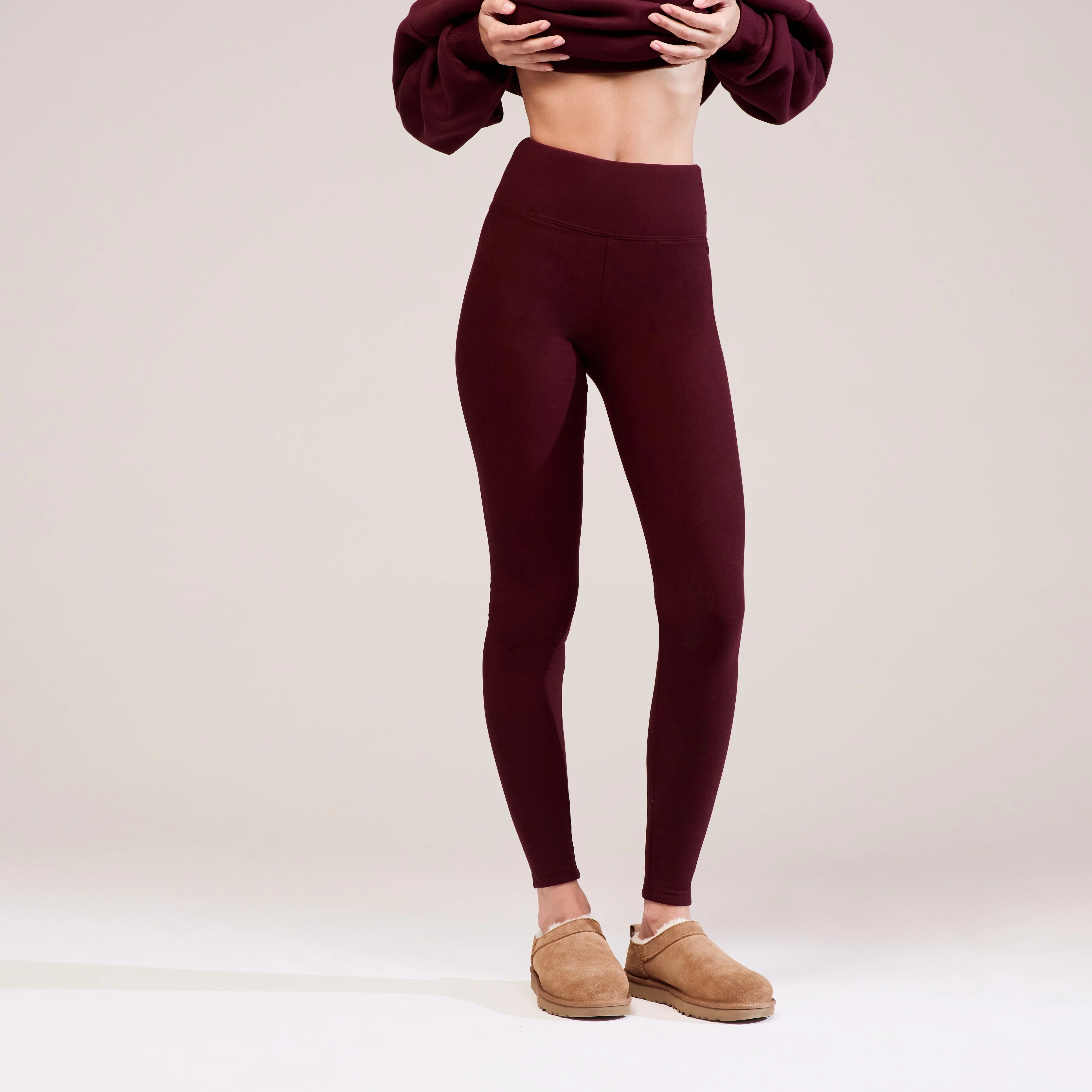 Winter Everyday High Waisted Leggings - Burgundy - Image 4