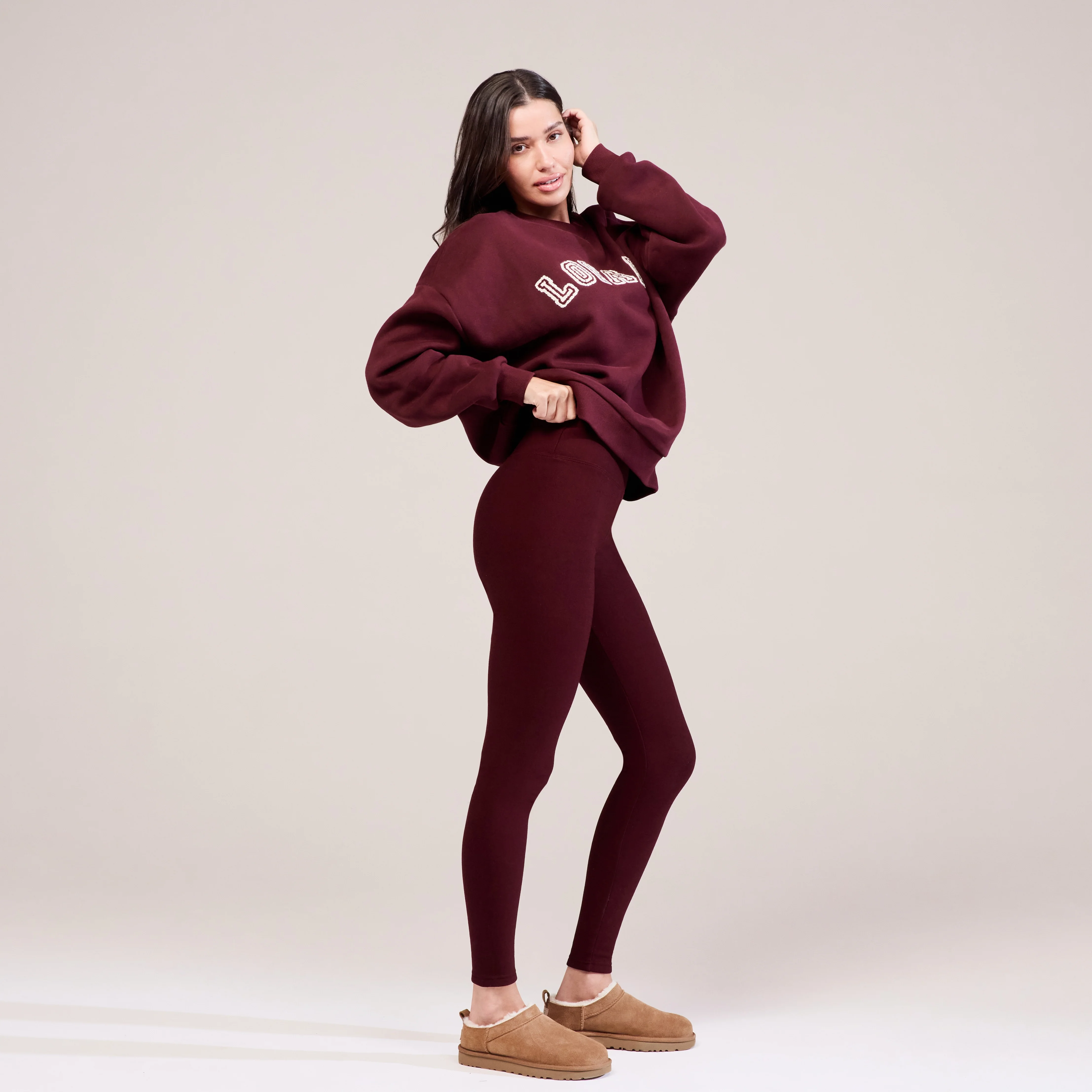 Winter Everyday High Waisted Leggings - Burgundy - Image 5