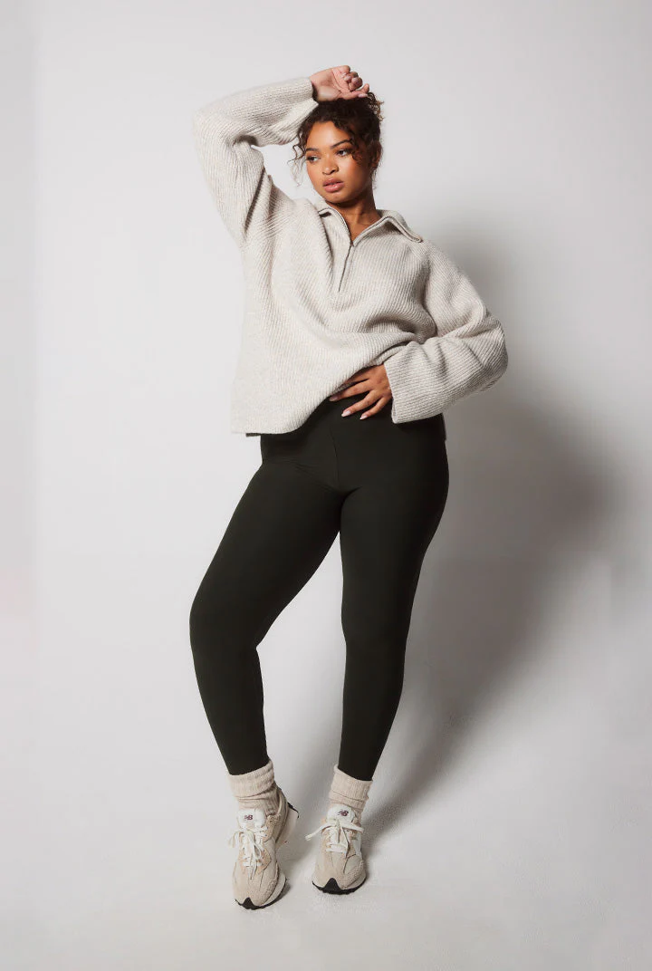 Winter Everyday High Waisted Leggings - Deep Olive - Image 3